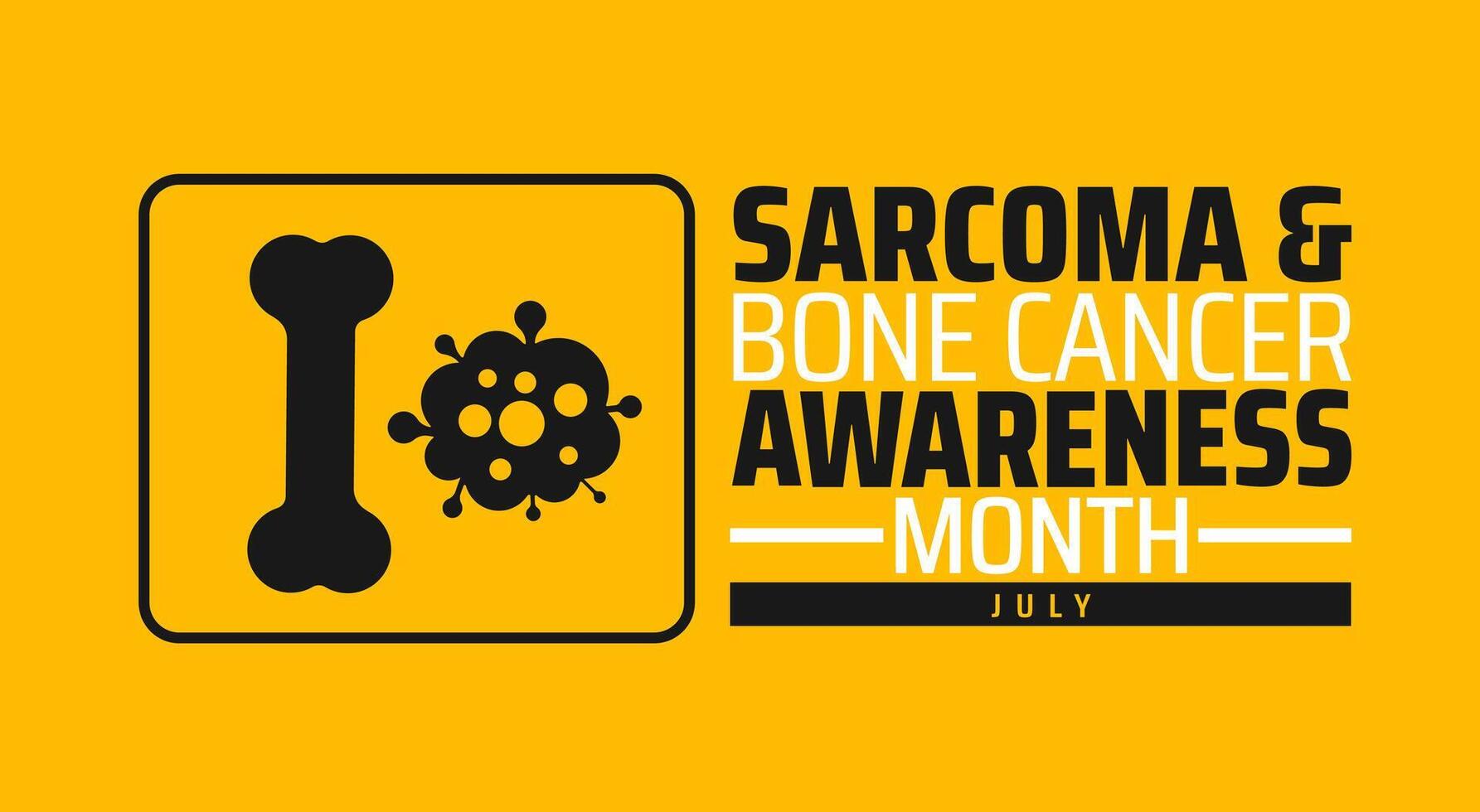 Sarcoma and Bone Cancer Awareness Month black and yellow background banner or poster design template. observed every year in july. Holiday concept. Use to any Template, card, poster, placard, template vector
