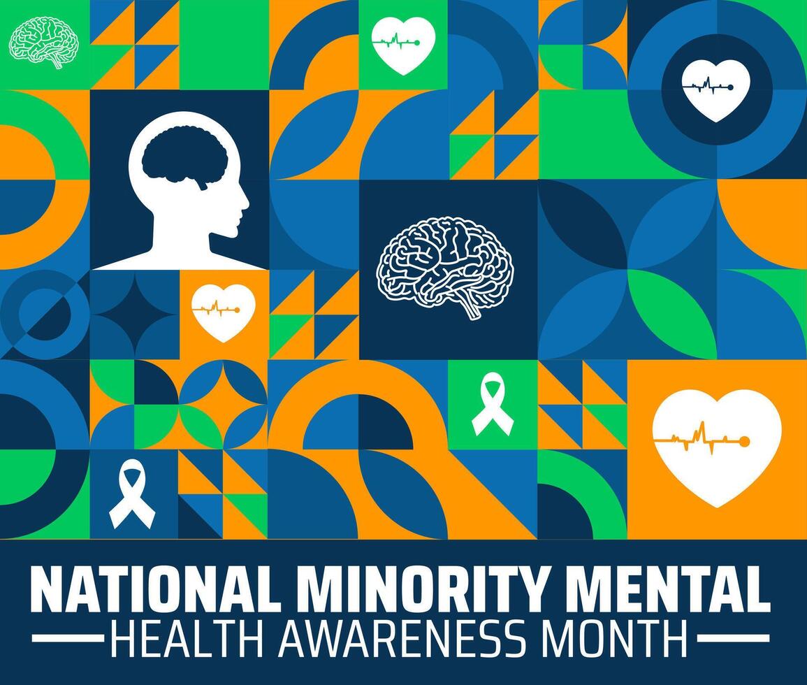 National Minority Mental Health Awareness Month Geometric shape pattern background banner or poster design template. observed every year in july. Holiday concept. Use to any Template, card, poster vector