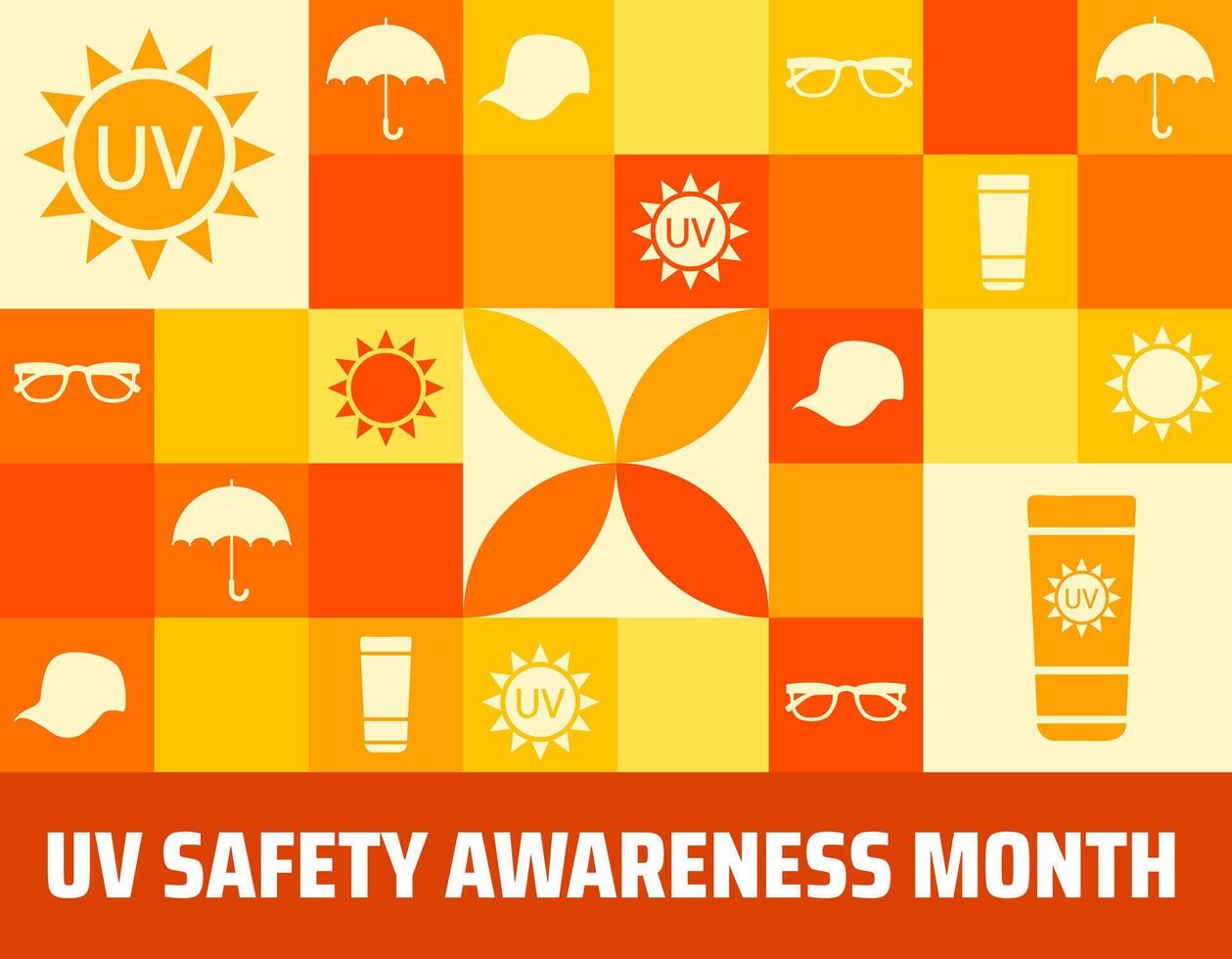UV Safety Awareness Month Geometric shape pattern background banner or poster design template. observed every year in july. Holiday concept. Use to any Template, card, poster, placard, template. vector