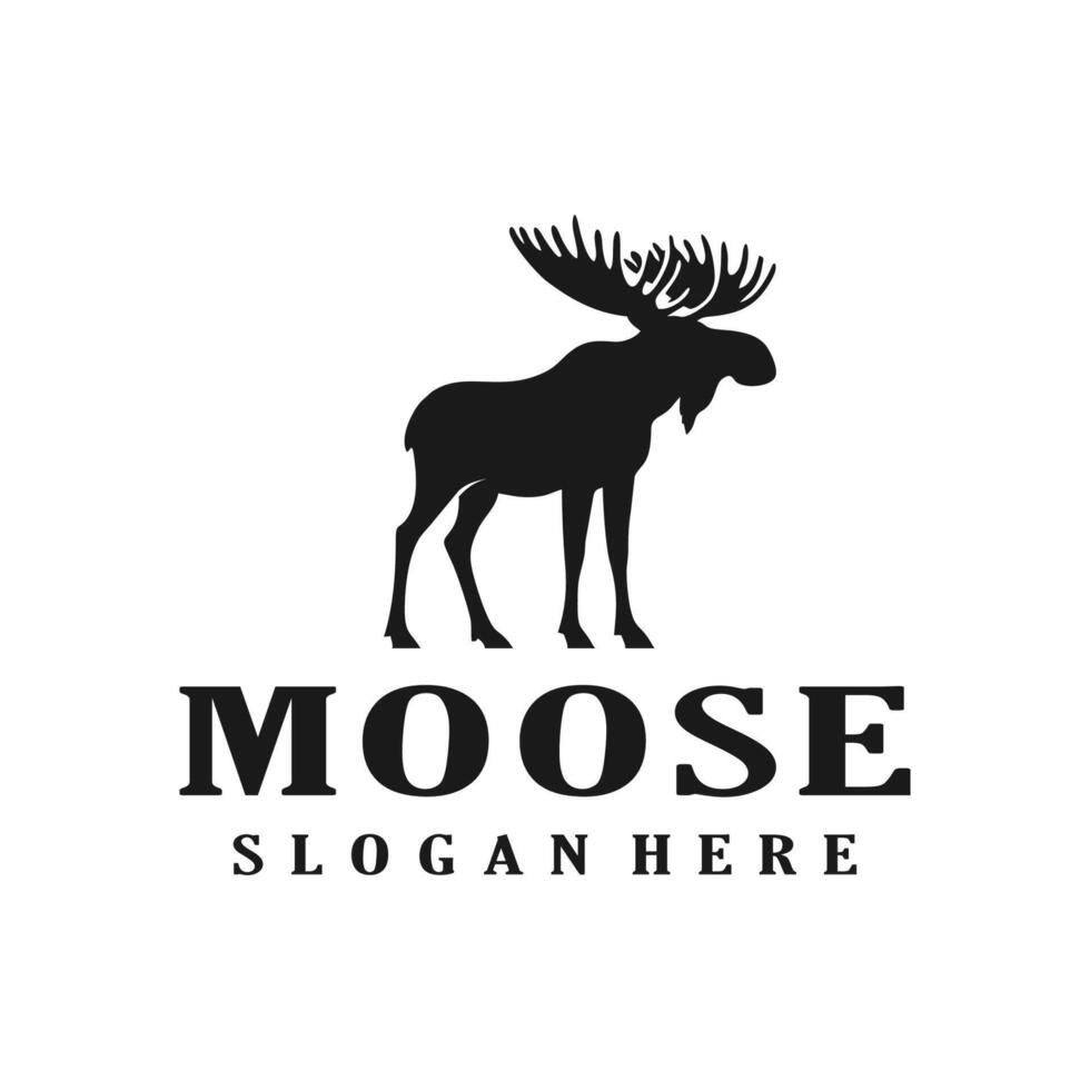 A simple silhouette logo illustration cut out of a moose in black and white. vector