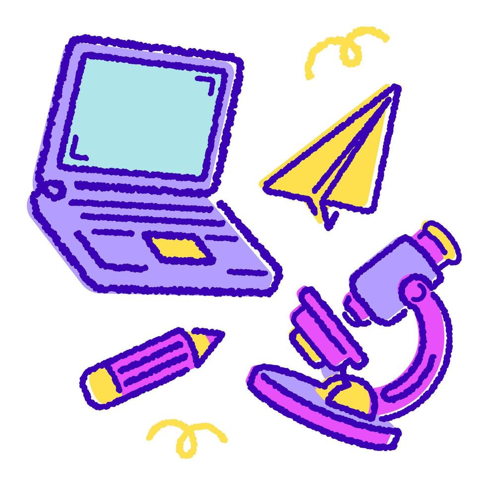 education learning science and technology playful handdrawn illustration vector