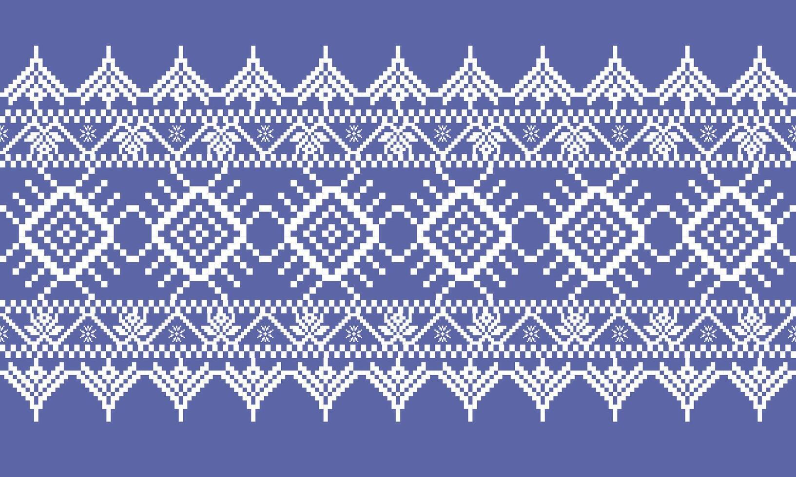 A minimalist pixel representation of Thai cultural patterns on blue background ,design for fabric or various pattern printing works. vector