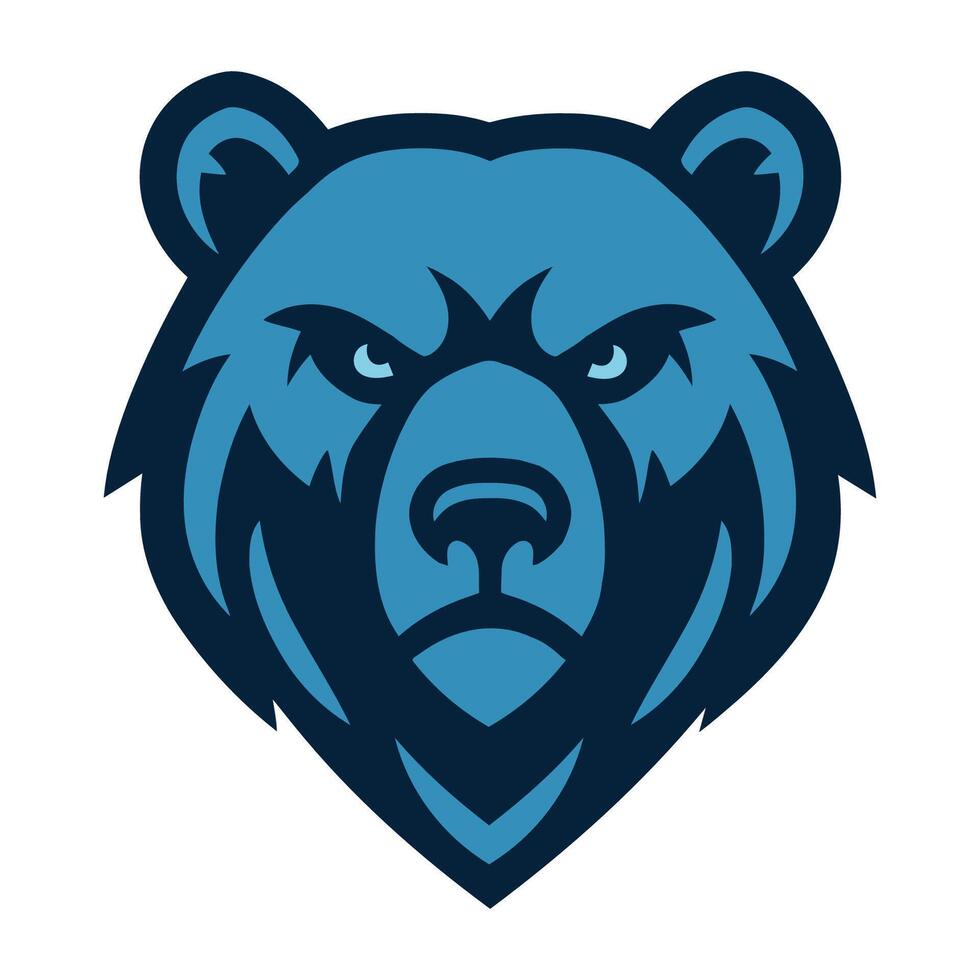 Bear head logo with a simplified, angular design. The bear is illustrated in a monochromatic blue color scheme with varying shades creating depth. vector