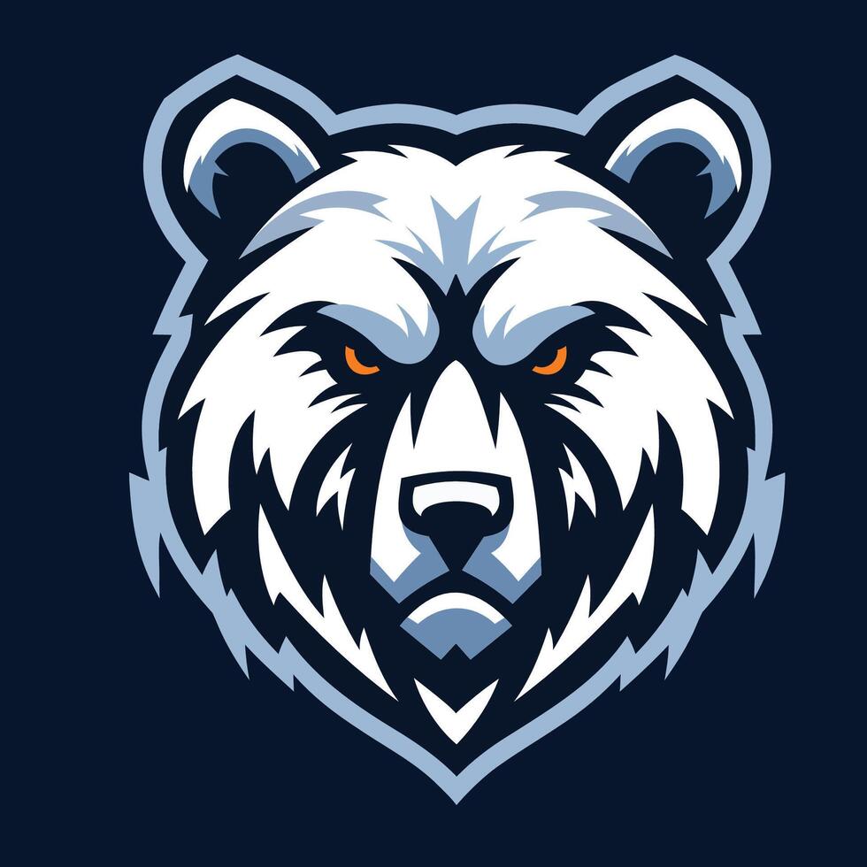 Grizzly bear head graphic with bold, angular outlines in black and light blue. vector