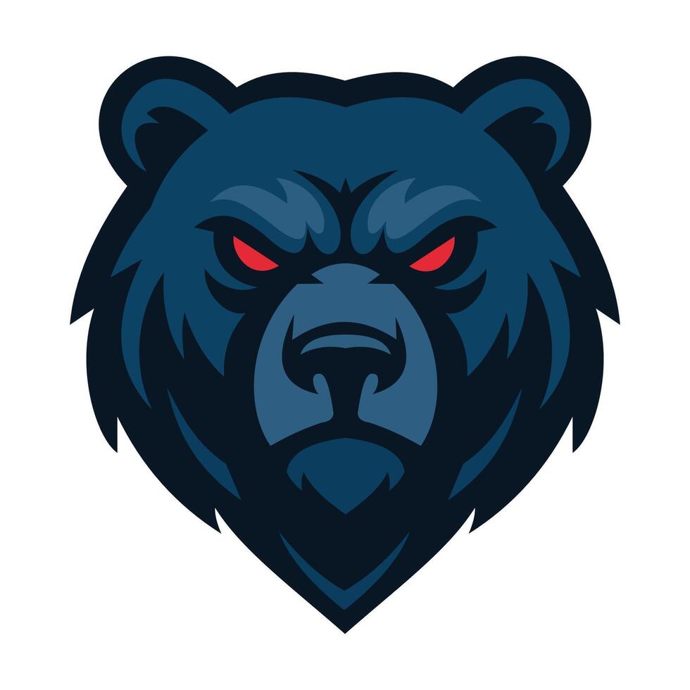 Bear's head in a bold, graphic style. The bear has a dark blue color palette, with sharp, angular lines defining its features. vector