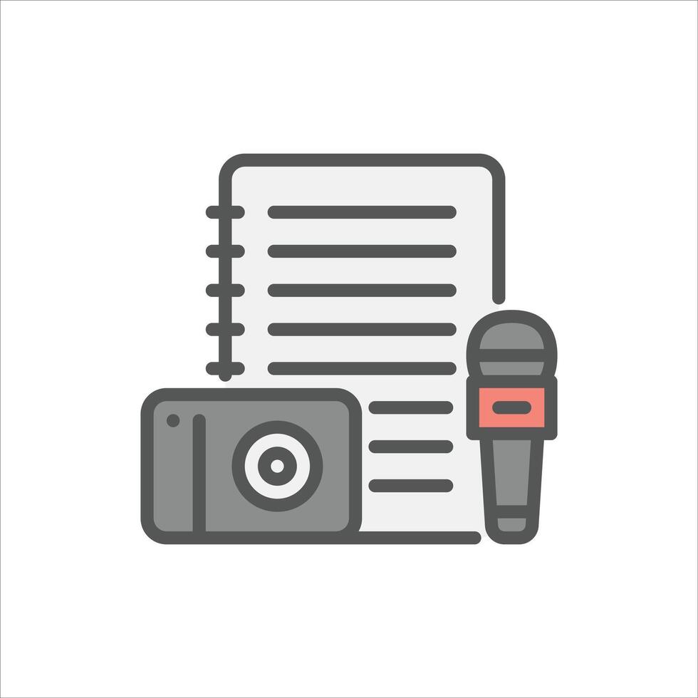 journalist tools filled outline icon. journalist equipment color line illustration. vector