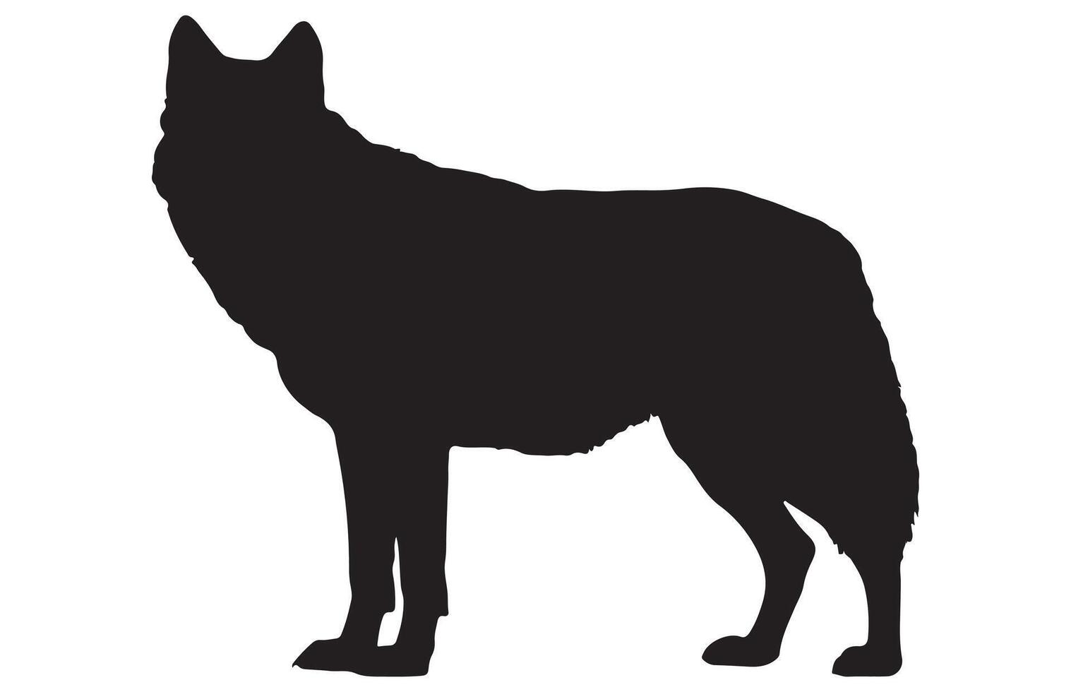 Black silhouette of a standing wolf. vector