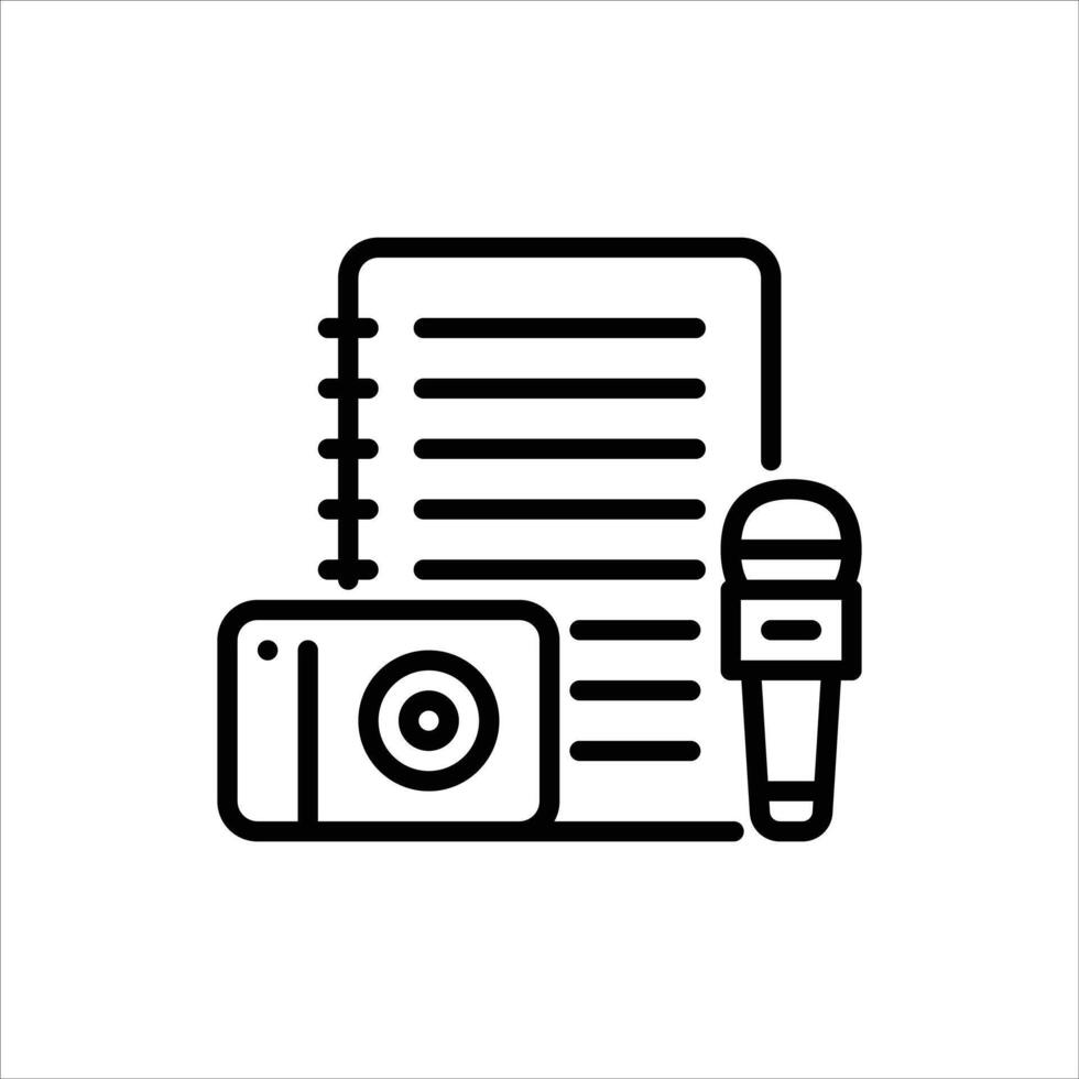 journalist tools outline icon. journalist equipment black line illustration. vector