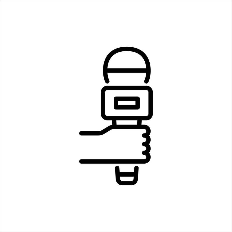 press microphone outline icon. reporter black line illustration. vector