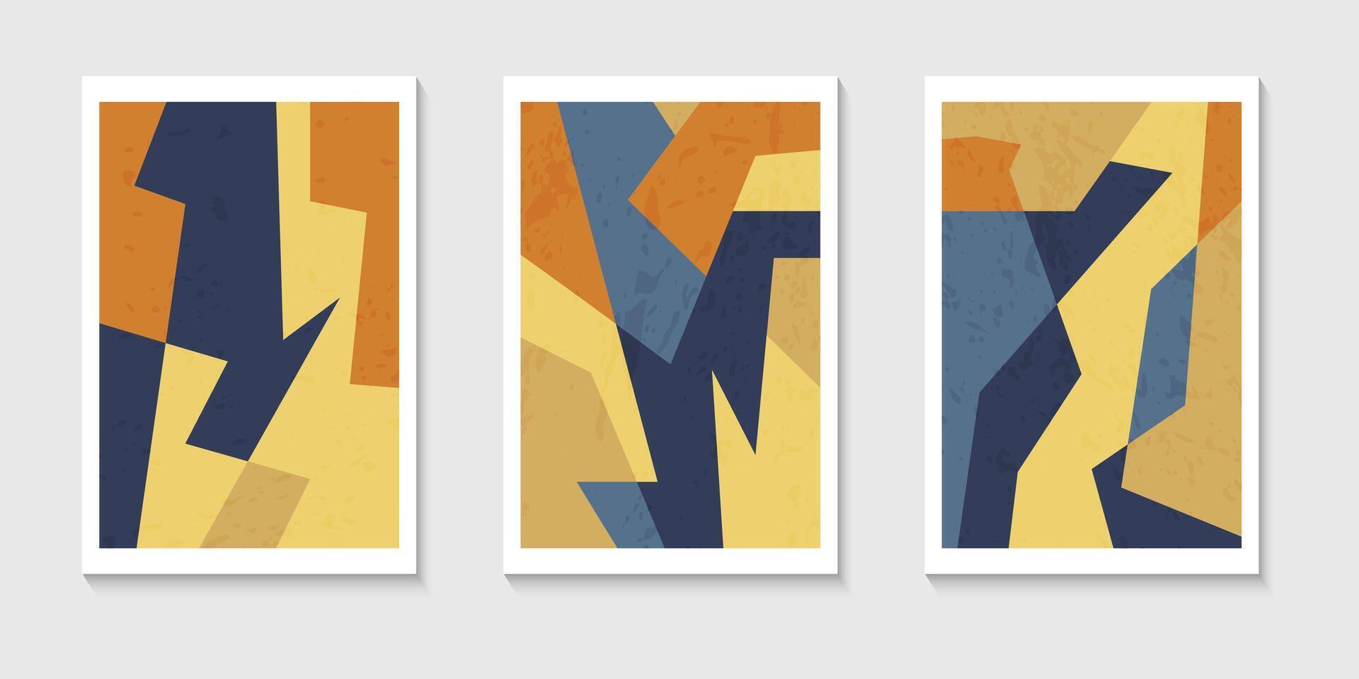 Set of abstract contemporary mid century posters with Abstract shapes. Design for wallpaper, background, wall decor, cover, print, card. Modern boho landscape minimalist art. illustration. vector