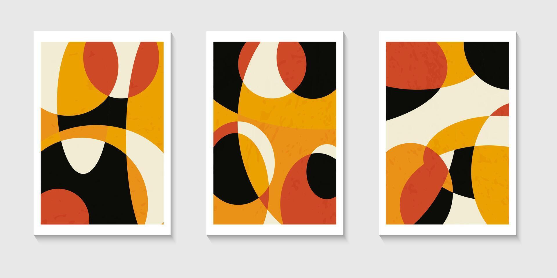 Set of abstract contemporary mid century posters with Abstract shapes. Design for wallpaper, background, wall decor, cover, print, card. Modern boho landscape minimalist arts vector