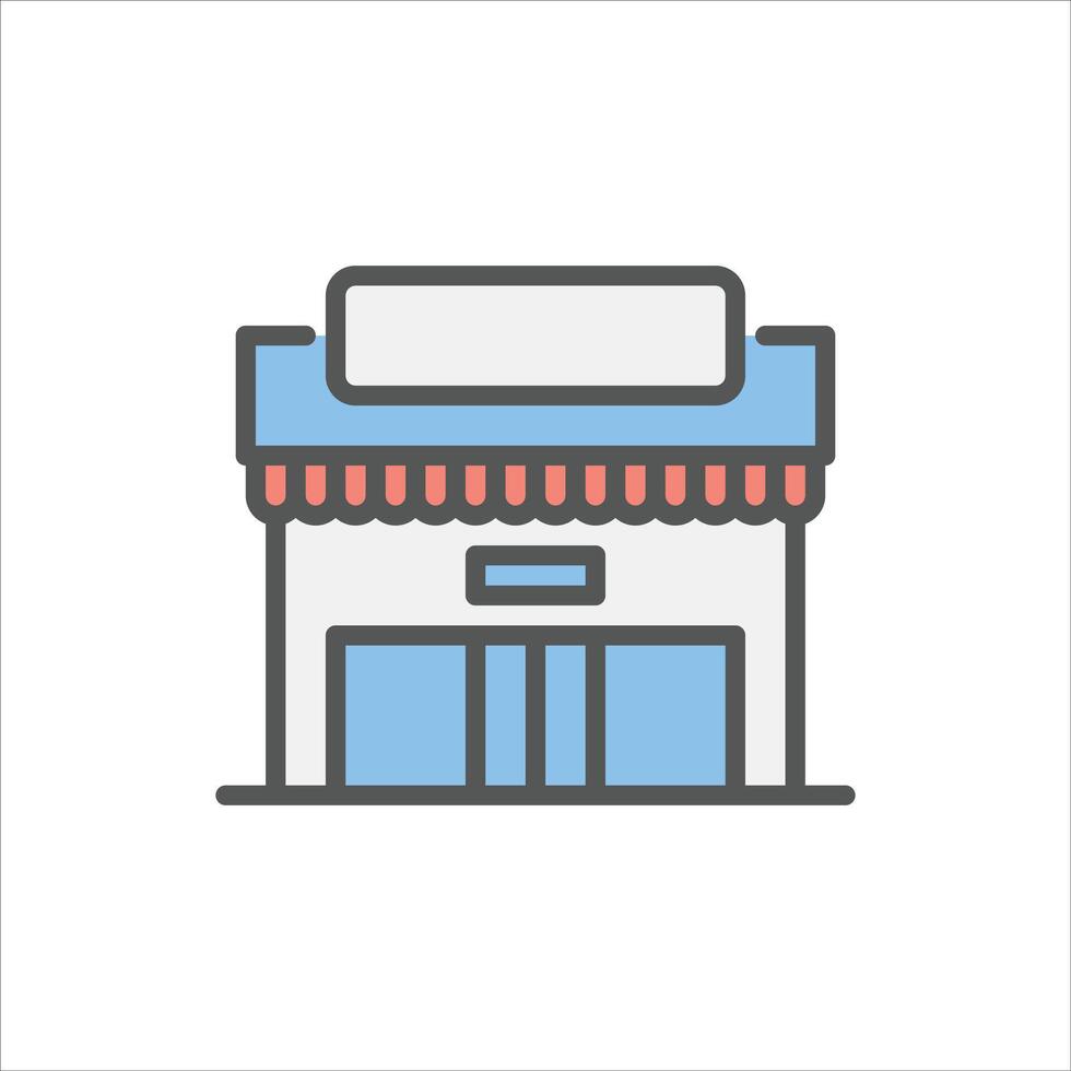 shop front view filled outline icon. store color line illustration. vector