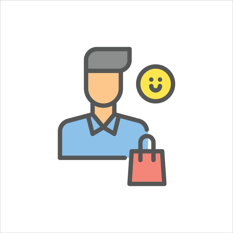 male shopping filled outline icon. shopping avatar color line illustration. vector