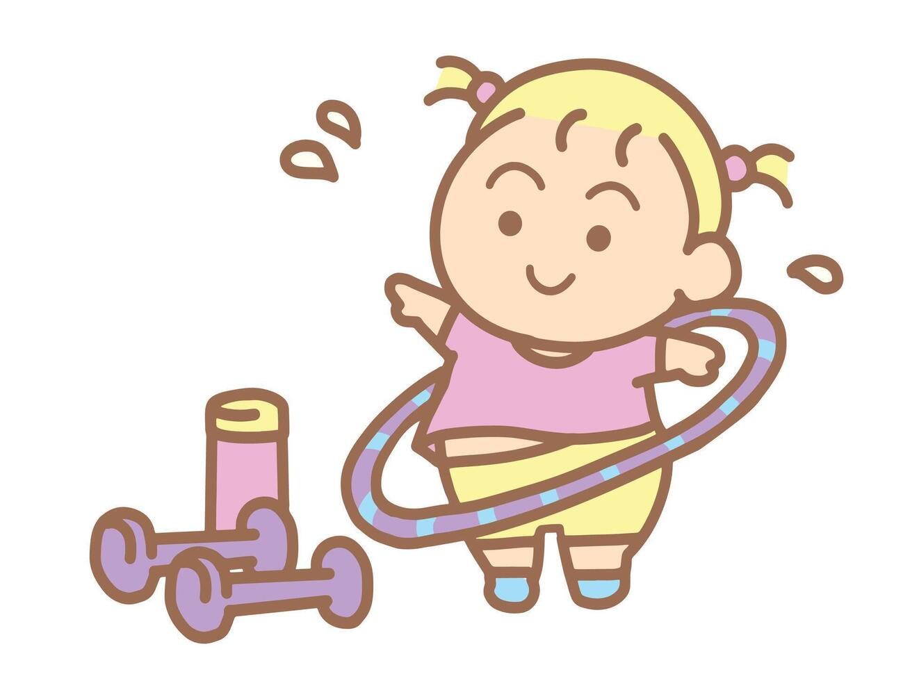 Baby playing with hula hoop and weights vector