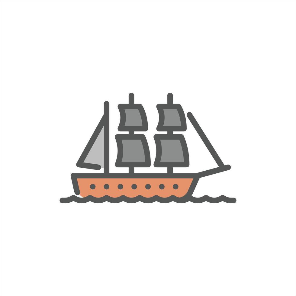 sailing ship filled outline icon. vintage ship color line illustration. vector