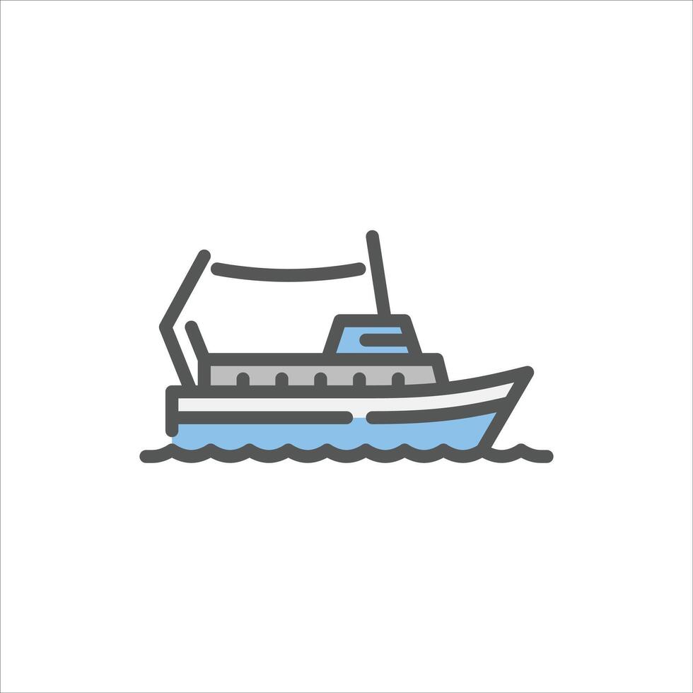 fisher boat filled outline icon. boat water transport color line illustration. vector