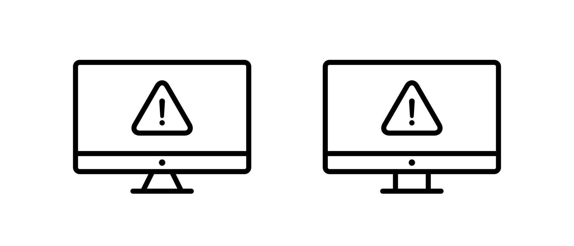 Computer error icon. Warning sign, security threat on PC monitor symbol vector