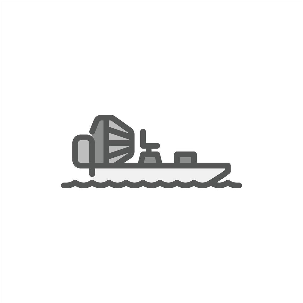 airboat filled outline icon. fan boat color line illustration. vector