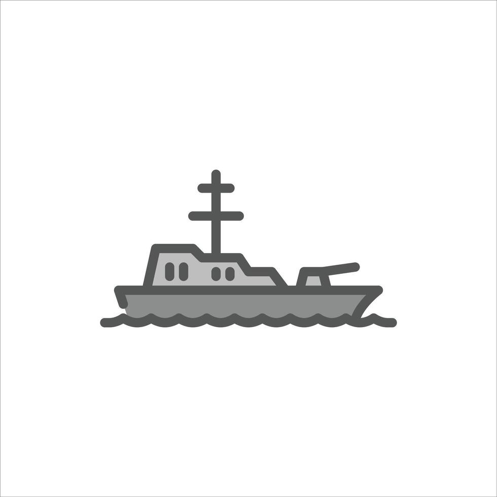 naval ship filled outline icon. warship color line illustration. vector