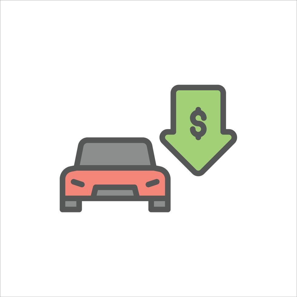 car price filled outline icon. economy crisis color line illustration. vector