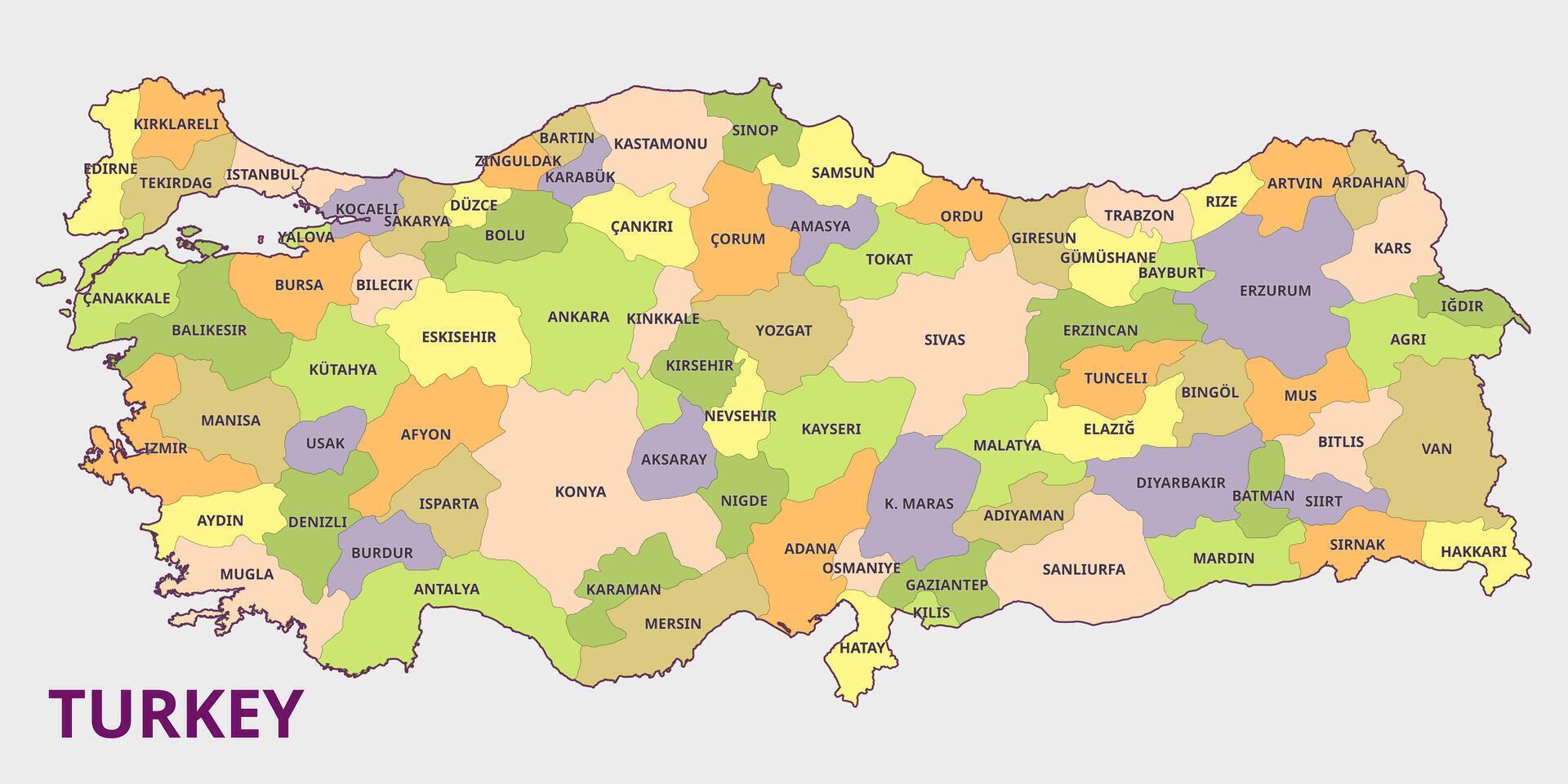 Map of Turkey with Provinces vector