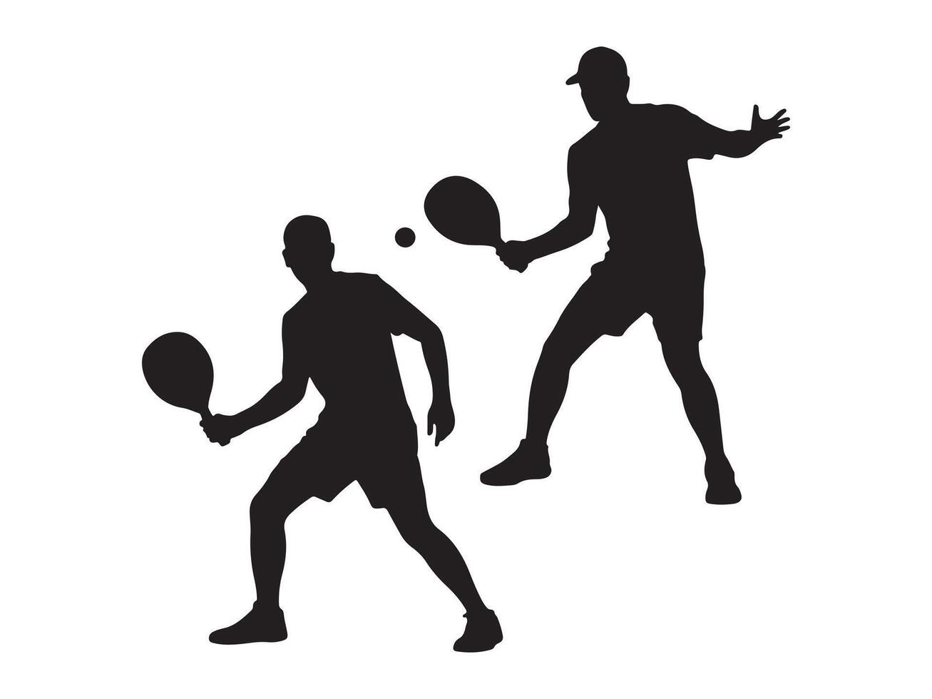 Two Silhouettes of Players in Action During a Padel Tennis Match vector