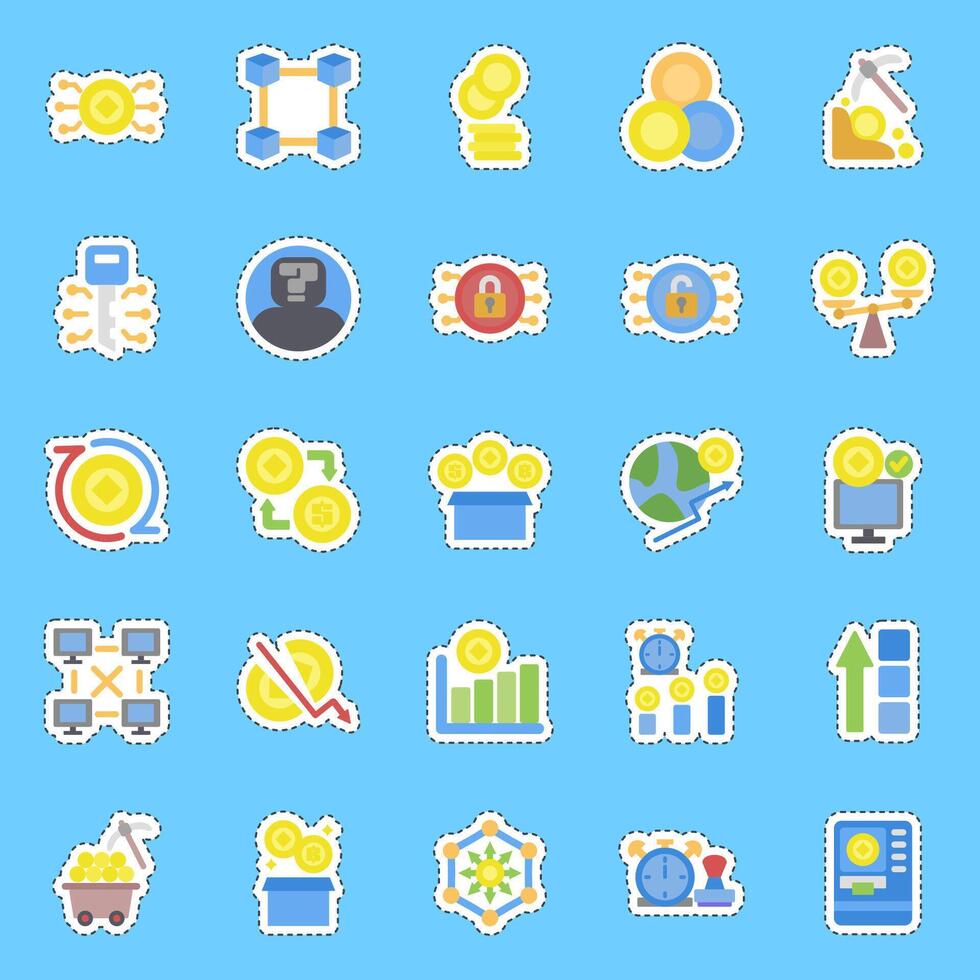 Cutting line sticker set of crypto. Crypto currency elements. vector