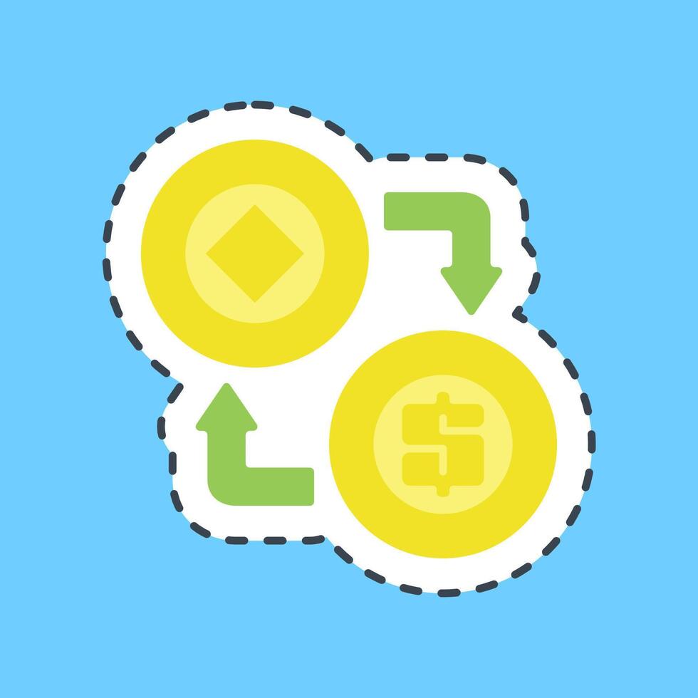 Cutting line sticker arbitrage. Crypto currency elements. vector