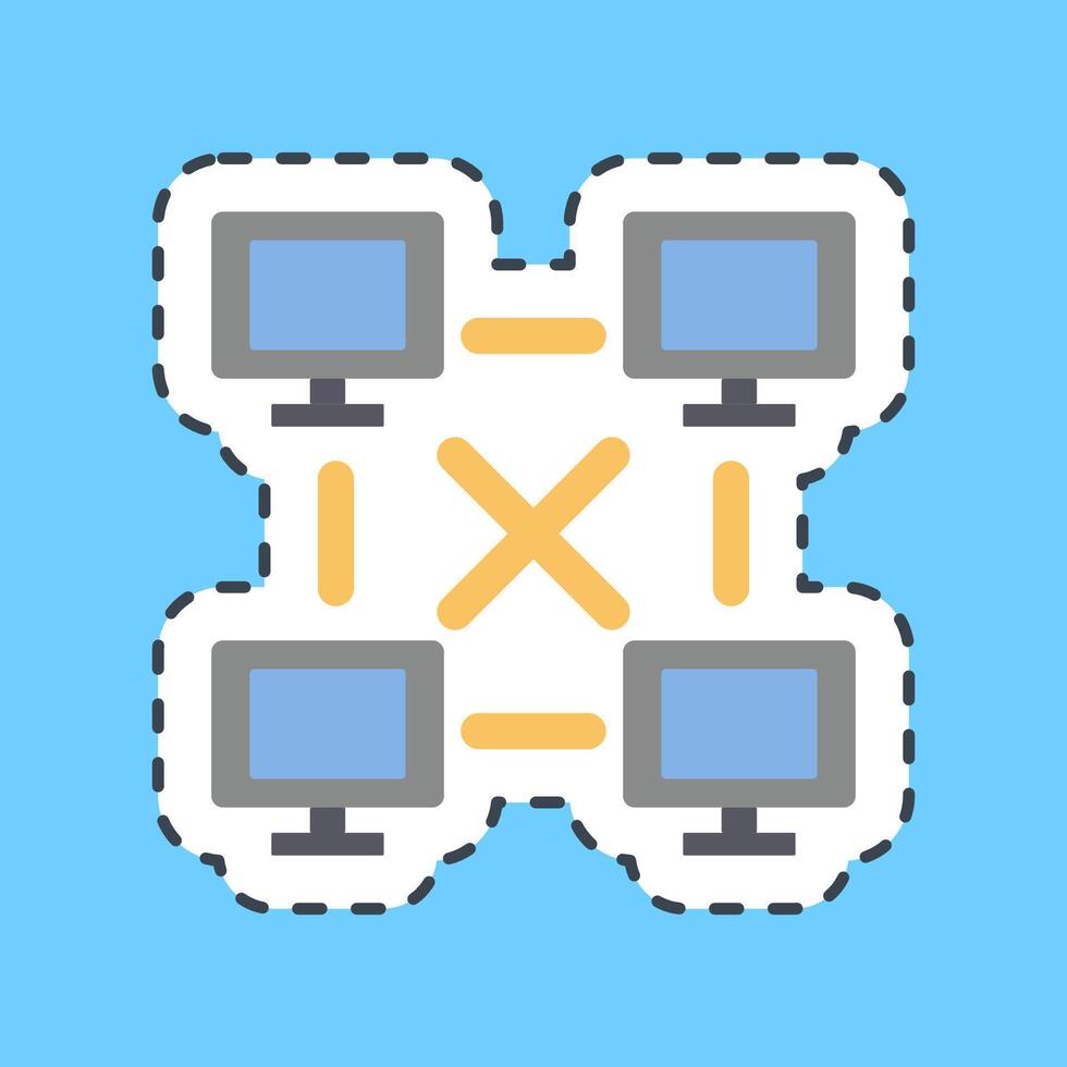 Cutting line sticker peer to peer. Crypto currency elements. vector