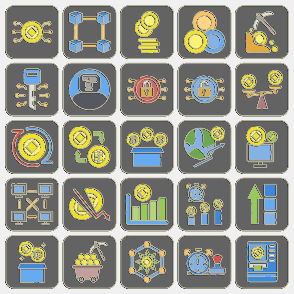 Icon set of crypto. Crypto currency elements. Icon in embossed style. vector