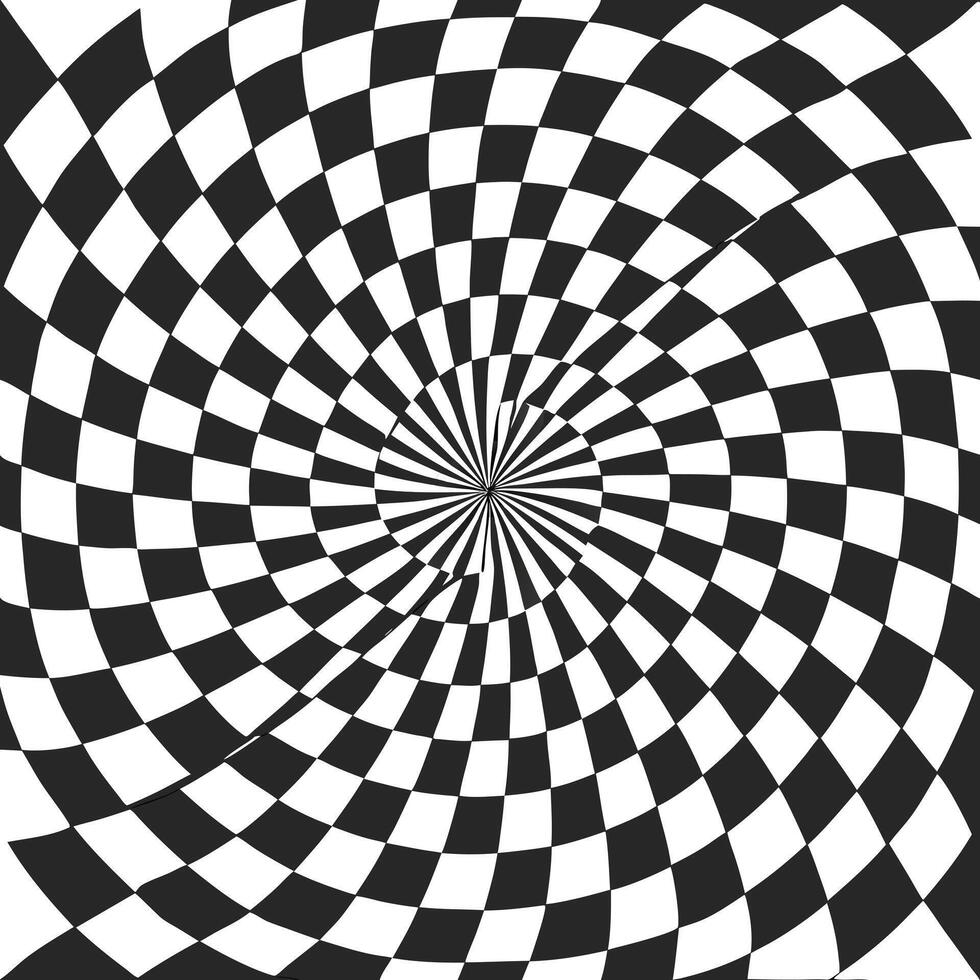 Optical checkerboard illusion in warped black and white, mind-bending pattern vector