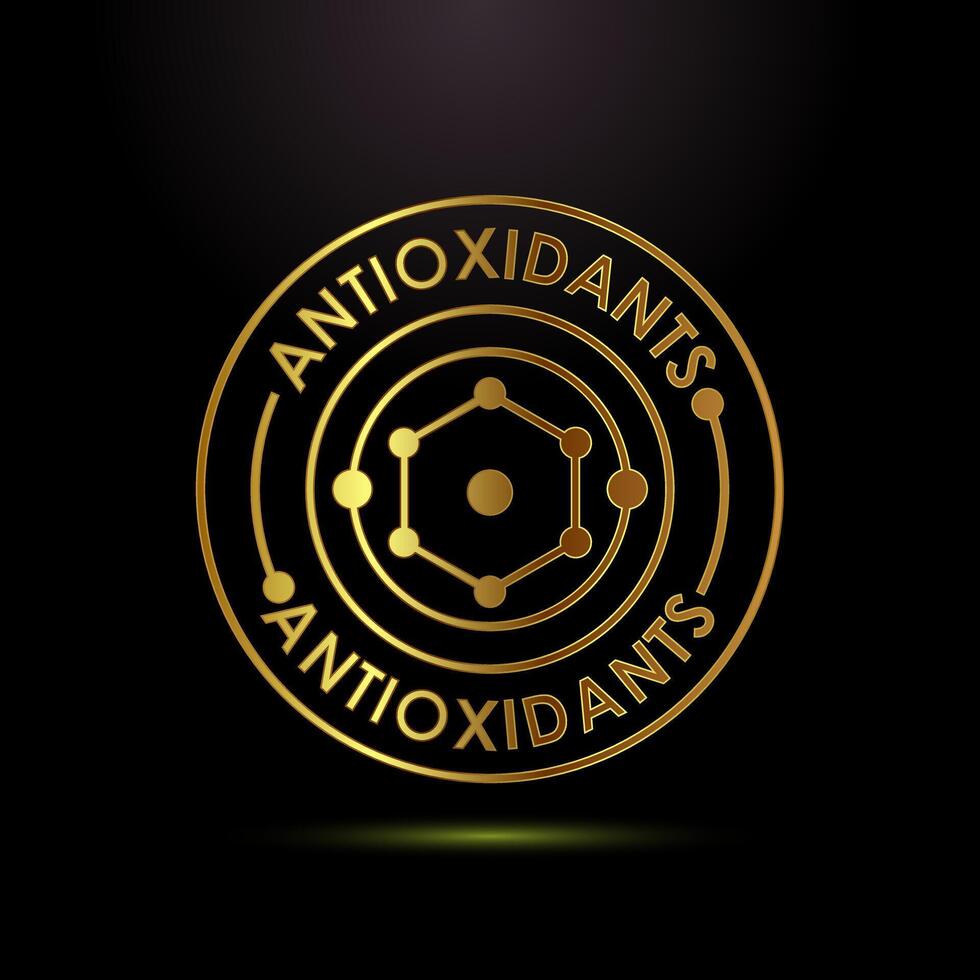 Rich in antioxidants icon design illustration. Antioxidant rich food sign symbol in gold color style vector