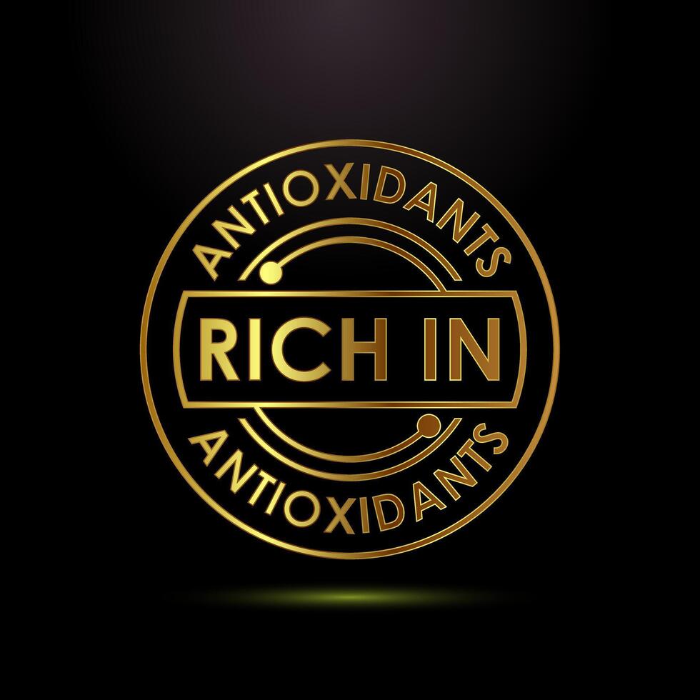 Rich in antioxidants icon illustration. Antioxidant rich food label sign symbol in gold color style vector