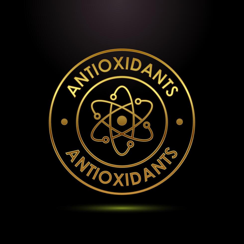 Rich in antioxidants icon design. Antioxidant rich food label sign symbol in gold color style vector