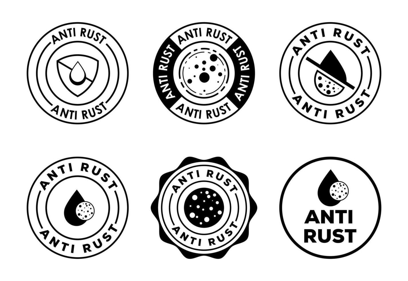 Anti rust icons set. Anti oxidation sign, Rust resistant symbol black on white background vector