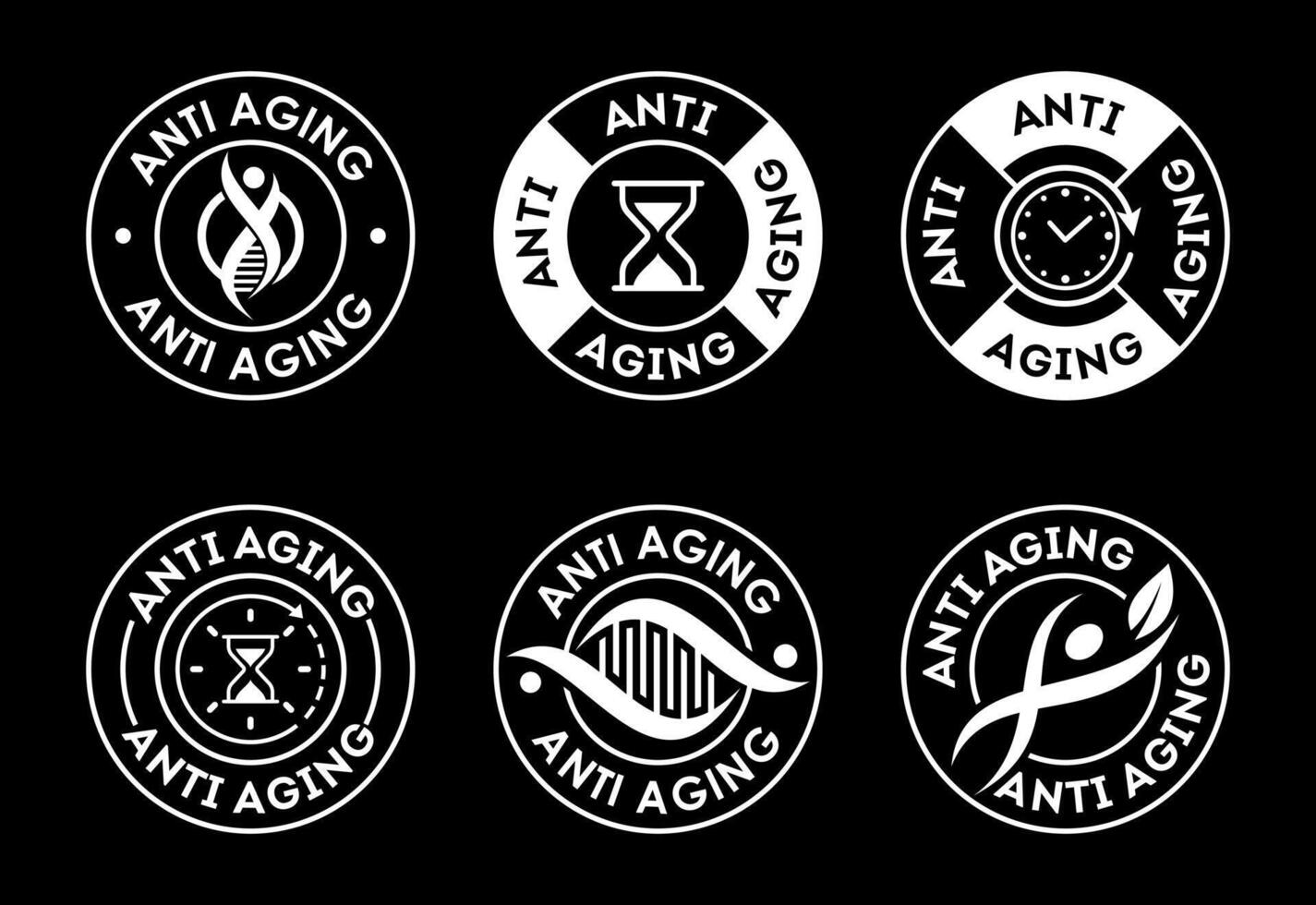 Anti aging icon set design. Anti aging badge label sign white on black background vector