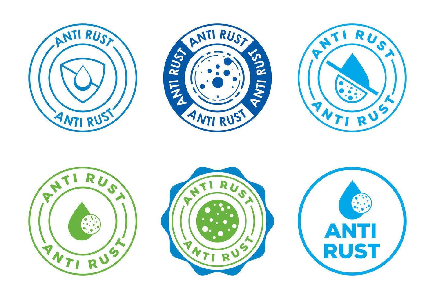 Anti rust icons set design. Anti oxidation sign, Rust resistant symbol vector