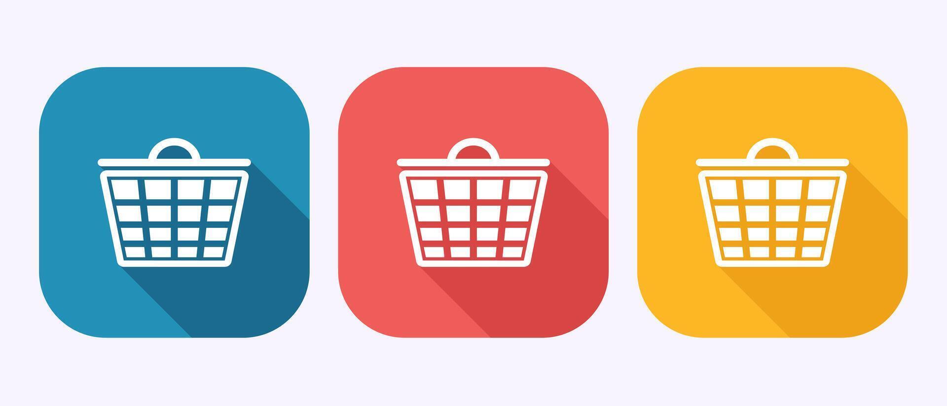 Basket icon, Shopping basket sign symbol in shadow button design vector