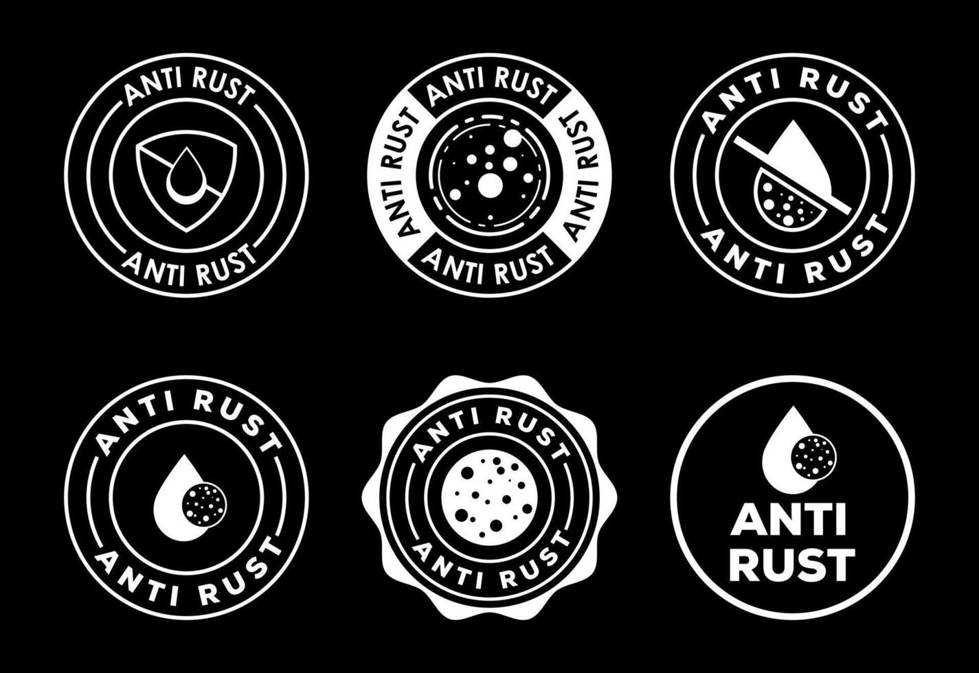 Anti rust icons set design. Anti oxidation sign, Rust resistant symbol white on black background vector