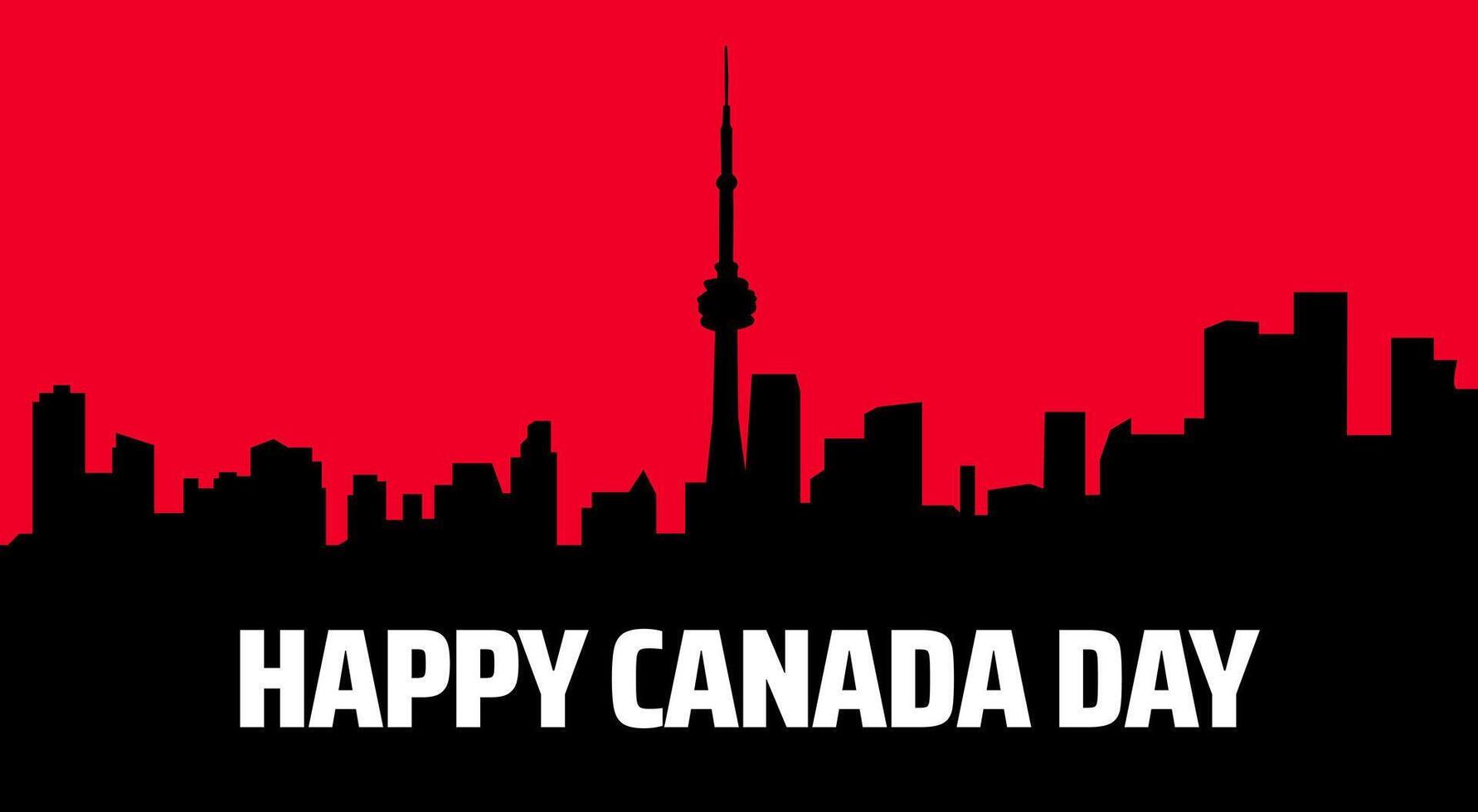Happy Canada Day banner or background Skyline Flat Illustration with Toronto Cityscape, CN Tower Silhouette, and Red Sky for National vector
