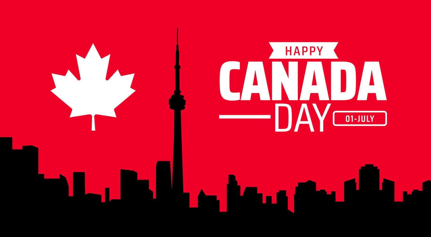 Happy Canada Day Banner or background Flat Design with Maple Leaf, CN Tower vector