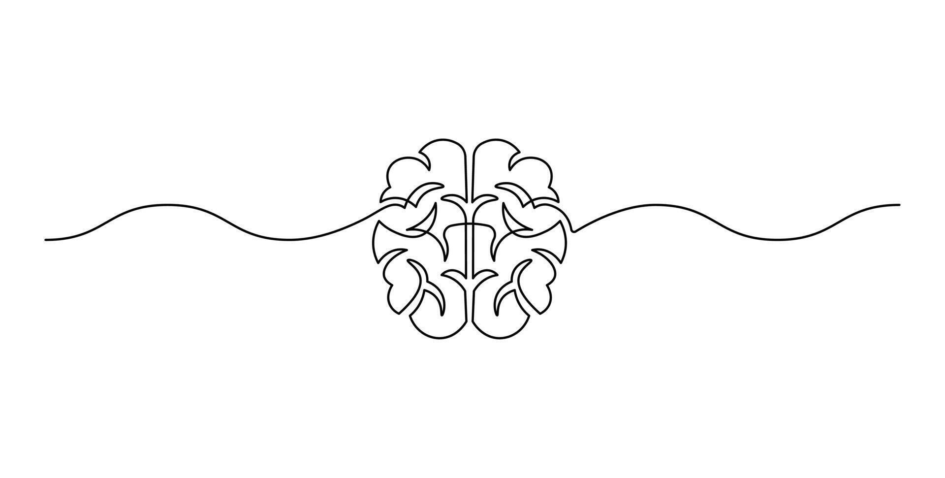 One line drawing of human brain. Minimalist medical logo concept for psychology and memory clinic identity. vector