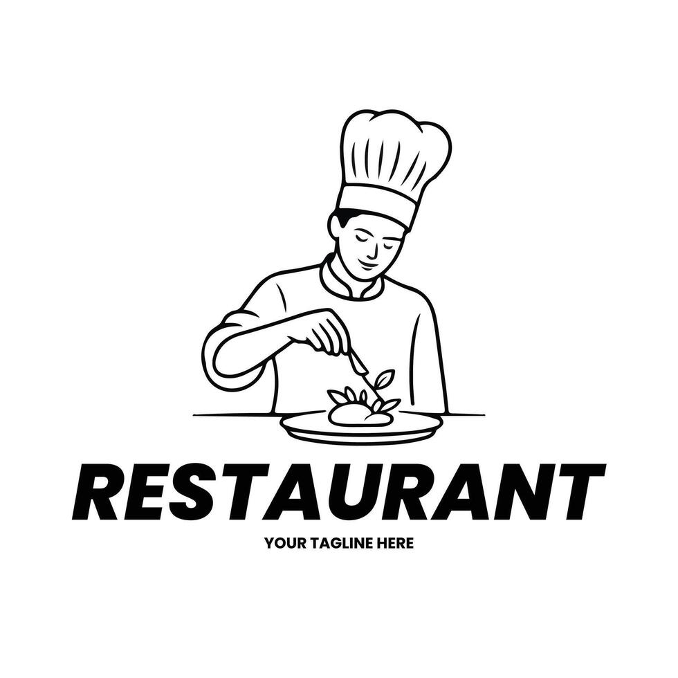 A logo design with a minimalist illustration of a chef. vector