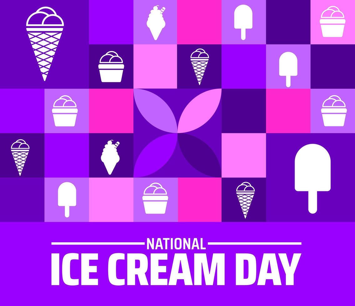 national ice cream day Geometric shape pattern banner or poster design template. observed every year in july. Holiday concept. Use to any Template, card, poster, placard, template. vector