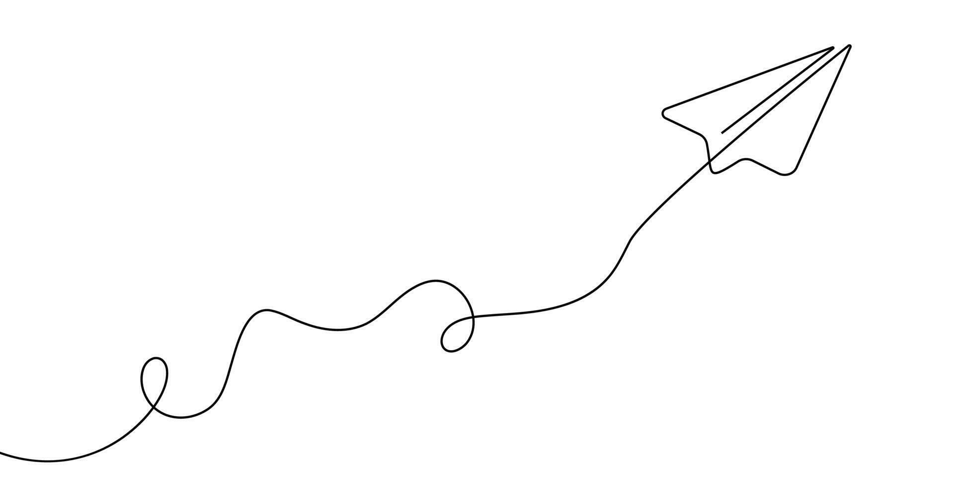 Plane continuous one line paper art travel outline icon sketch illustration doodle trip. Art single line plane flight air airplane background linear aircraft fly airport business international vector