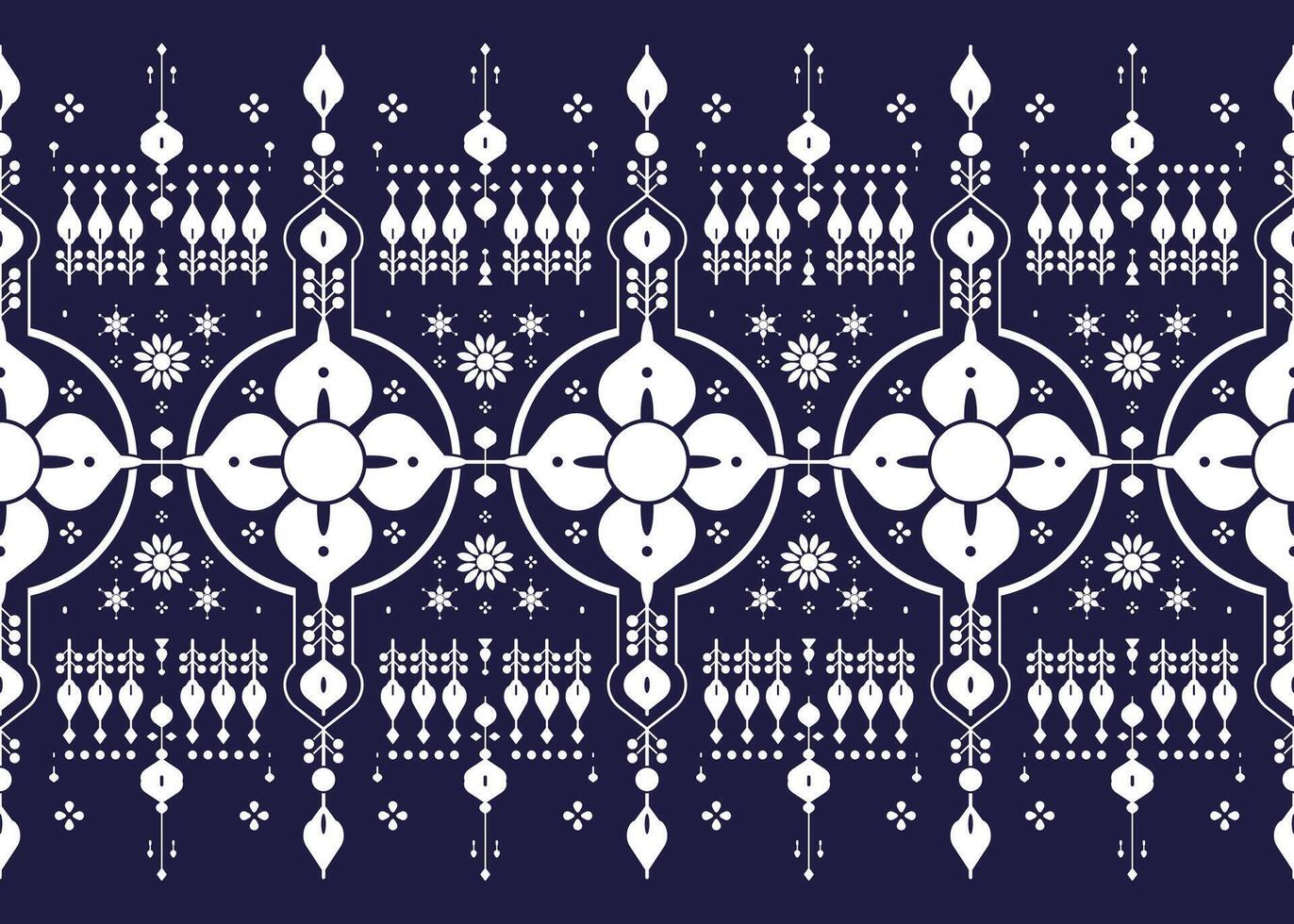 Floral, ethnic fabric seamless pattern, blue and white style, design for cloth, carpet, batik. vector