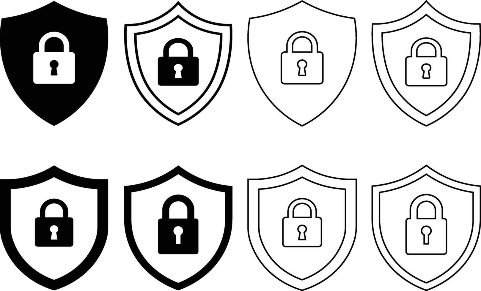 Secure shield icons representing privacy protection and digital security in various styles vector
