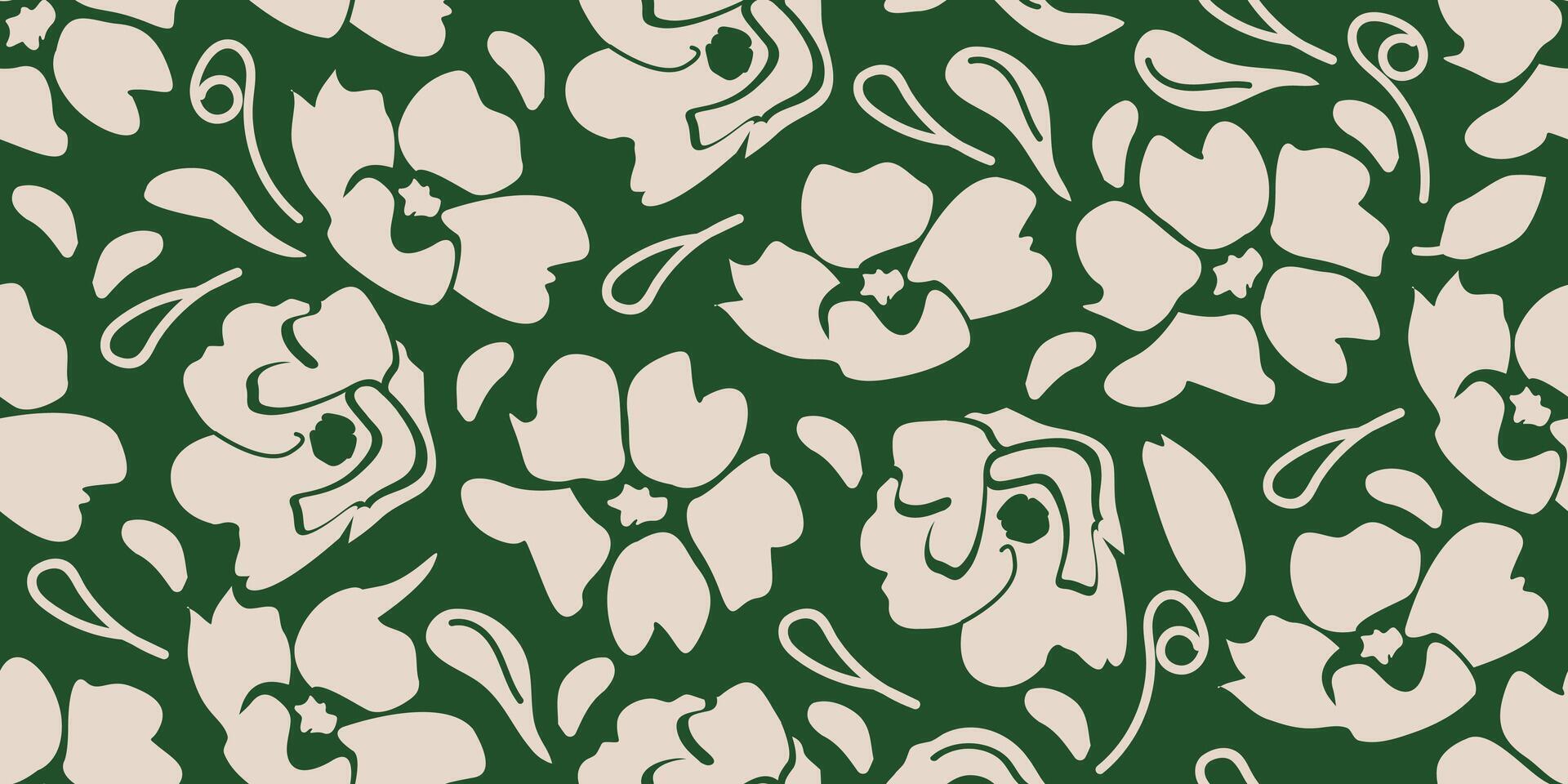 Exotic hand drawn flowers green color, seamless patterns with floral for fabric, textiles, clothing, wrapping paper, cover, banner, home decor, abstract backgrounds. vector