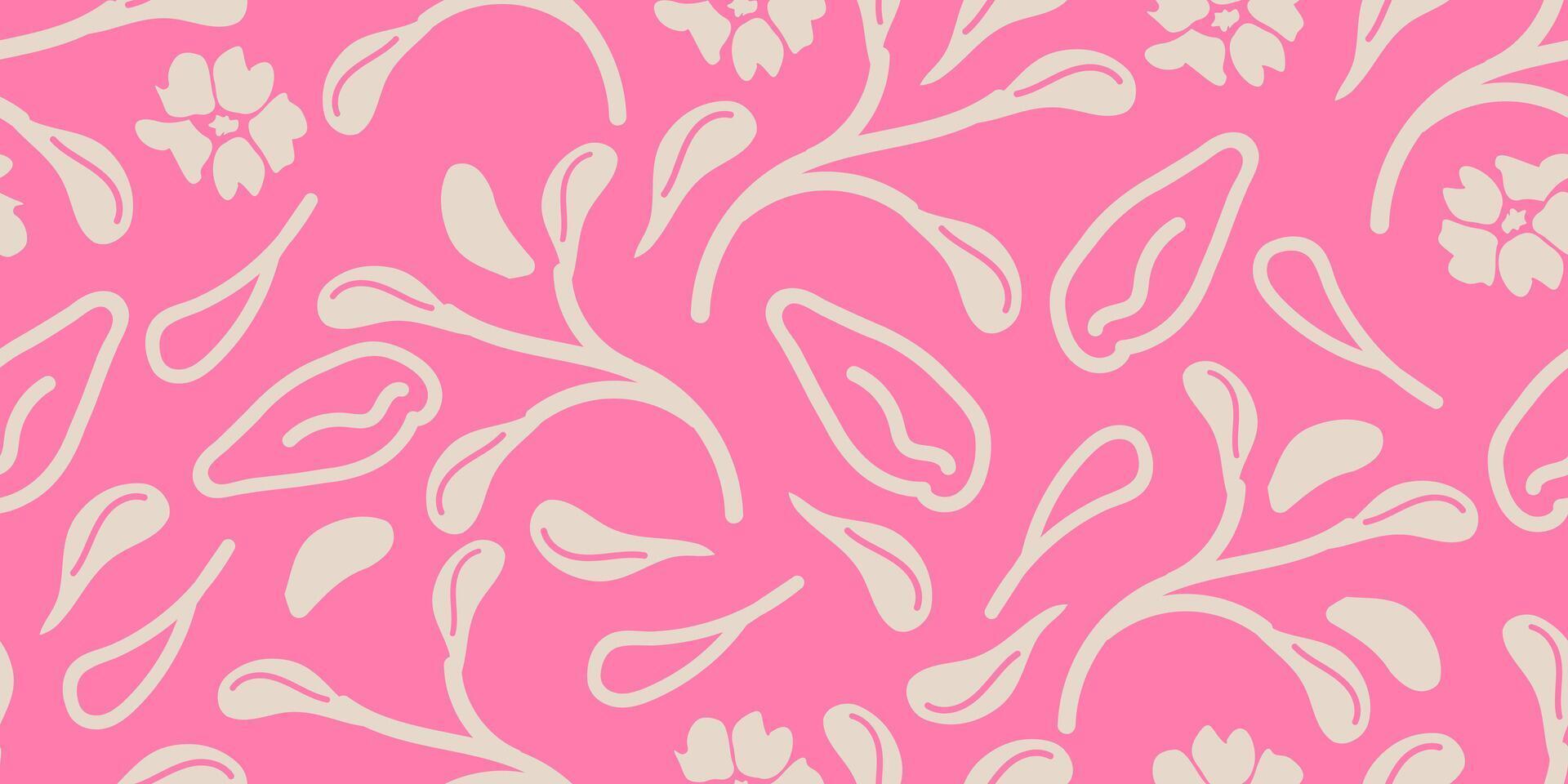 Exotic hand drawn flowers pink color, seamless patterns with floral for fabric, textiles, clothing, wrapping paper, cover, banner, home decor, abstract backgrounds. vector