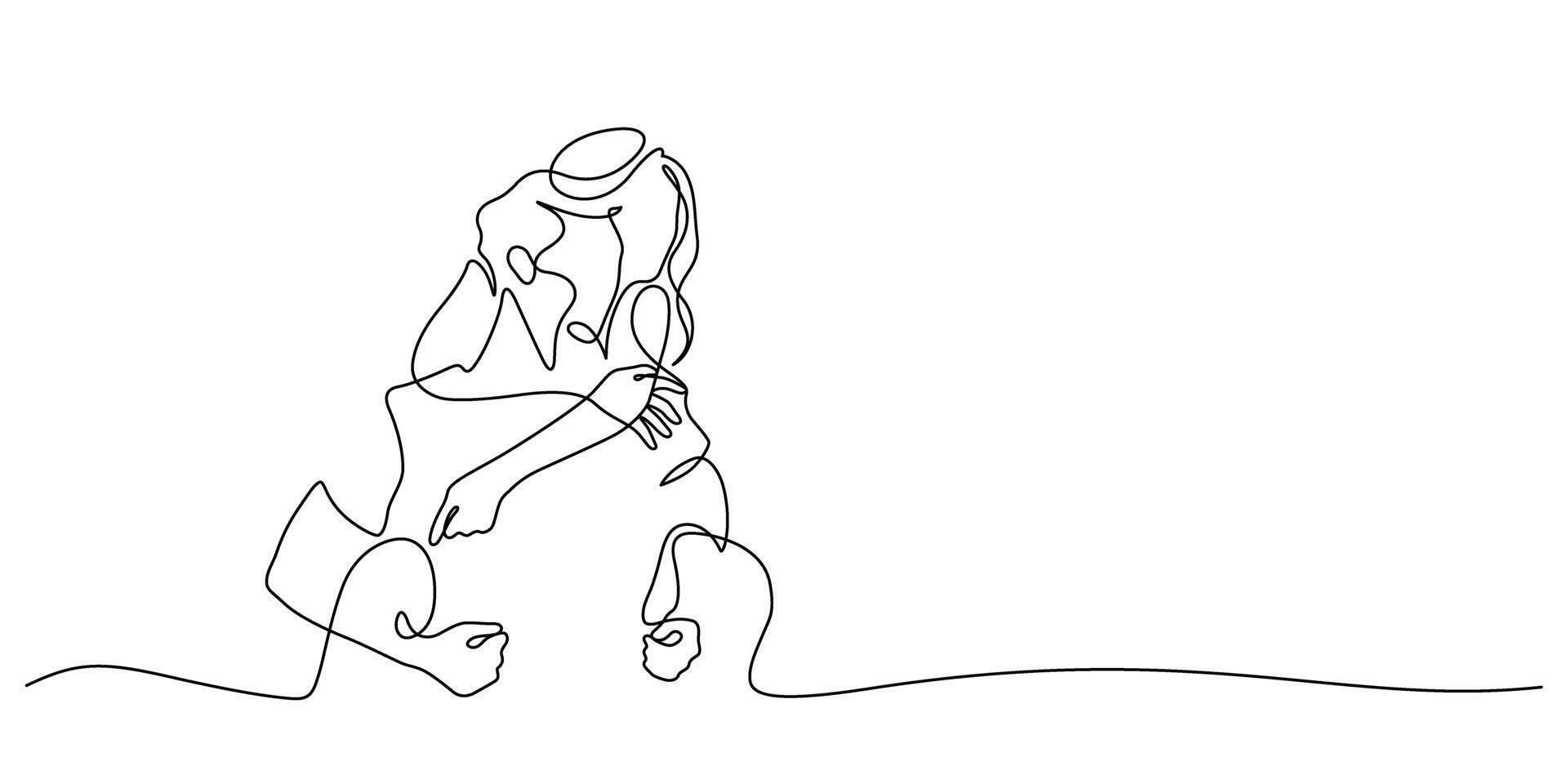 couple piggyback enjoying dating moment one line drawing vector